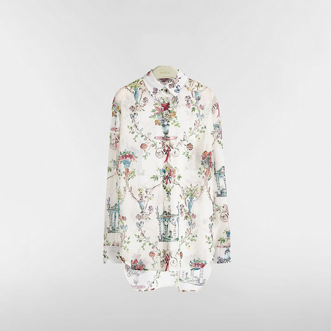 dior dioriviera arabesque floral print cotton long shirt
